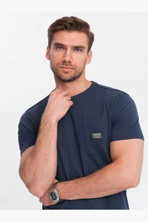 Ombre Clothing Tmavě modré pánské tričko s kapsičkou