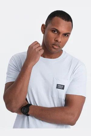 Ombre Clothing Světle modré pánské tričko s kapsičkou
