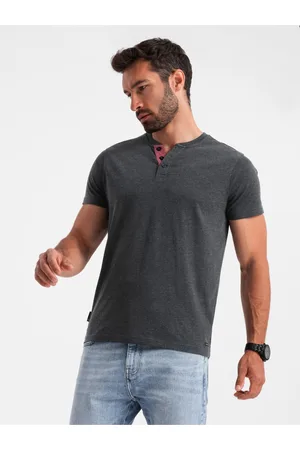 Ombre Clothing Černé pánské tričko s výstřihem henley