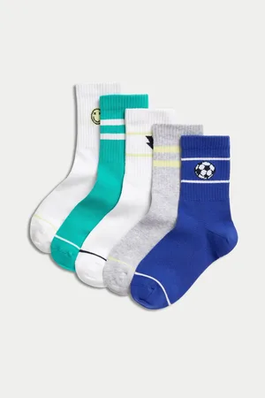 Marks & Spencer Žebrované sportovní ponožky s ikonami a vysokým podílem bavlny, 5 párů