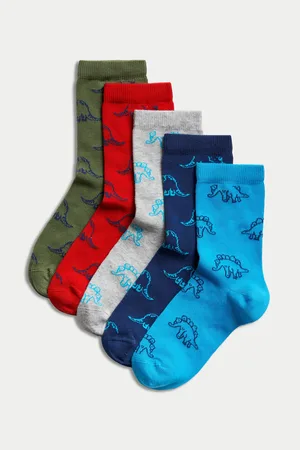 Marks & Spencer Sada 5 párů ponožek s vysokým podílem bavlny a motivem dinosaura (6 malé – 7 velké)