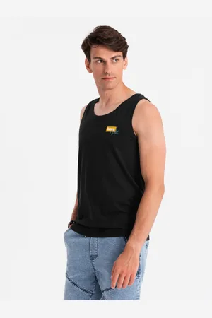 Ombre Clothing Pánské bavlněné tílko Summer Vibe s potiskem - černé V1 OM-TSTT-0191