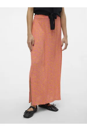 VERO MODA Růžovo-oranžová dámská květovaná maxi sukně Menny
