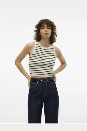 VERO MODA Černo-krémový dámský crop top Ginny