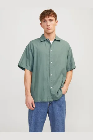 JACK & JONES Pánská lněná košile s krátkým rukávem Faro