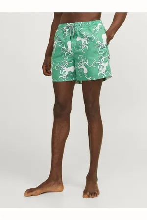 JACK & JONES Zelené pánské vzorované plavky Fiji