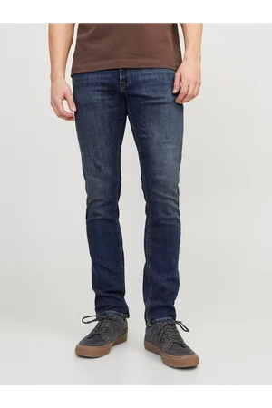 JACK & JONES Tmavě modré pánské slim fit džíny Glenn