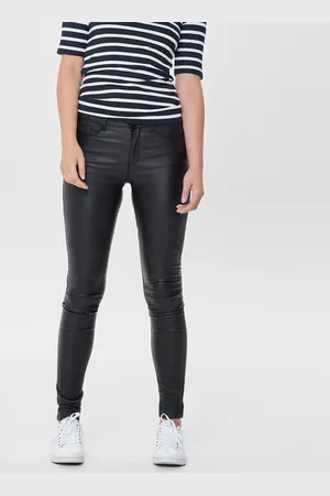 ONLY Černé koženkové skinny kalhoty s nízkým pasem