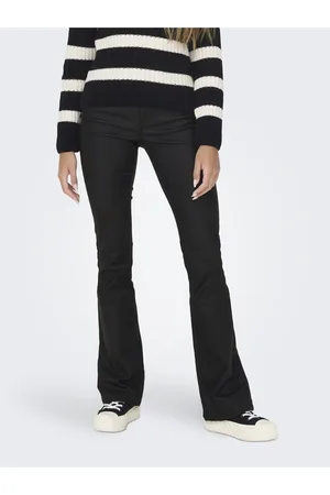 ONLY Černé dámské koženkové skinny flared fit kalhoty Blush