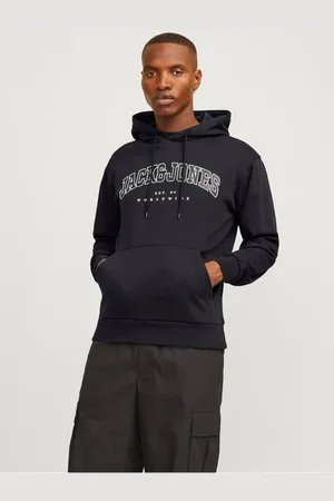 JACK & JONES Černá pánská mikina s kapucí Caleb