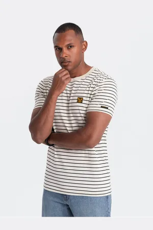 Ombre Clothing Pánské pruhované tričko s nášivkou
