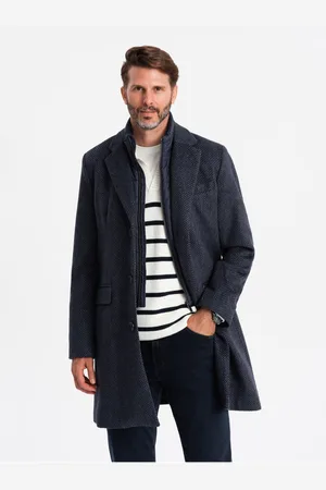 Ombre Clothing Pánský vlněný kabát bez knoflíků V1 OM-COWC-0121