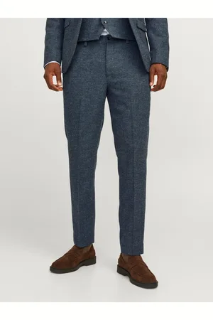 JACK & JONES Tmavě modré pánské chino kalhoty s příměsí lnu Winter