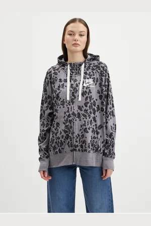 Nike Šedá dámská vzorovaná mikina na zip s kapucí