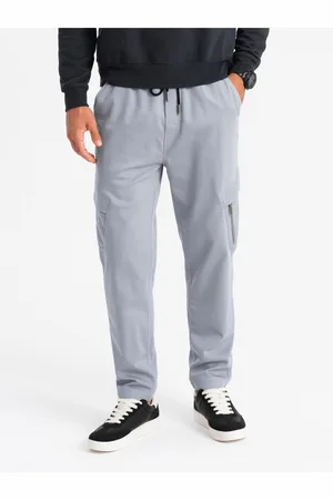 Ombre Clothing Pánské pletené tepláky s cargo kapsami světle šedé