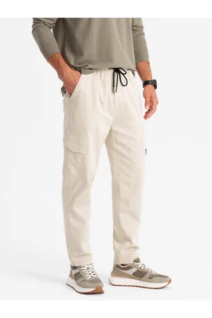 Ombre Clothing Pánské pletené tepláky s cargo kapsami krémové