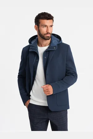 Ombre Clothing Pánská bunda s kapucí a vysokým límcem tmavě