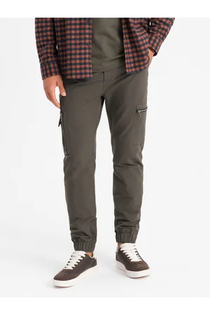 Ombre Clothing Pánské kalhoty jogger s kapsami a potiskem tmavě olivově zelené