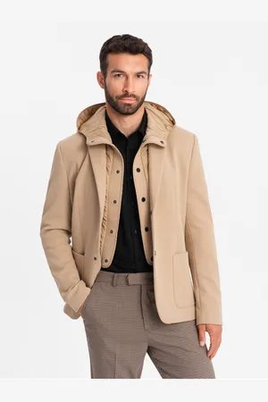 Ombre Clothing Pánská bunda s vysokým límcem a kapucí světle