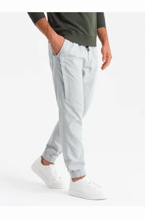 Ombre Clothing Pánské pletené tepláky se záhyby světle šedé