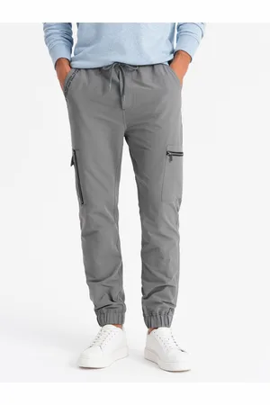 Ombre Clothing Pánské kalhoty jogger s kapsami a potiskem šedé