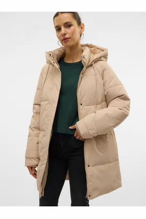 VERO MODA Béžový dámský péřový kabát Leonielea