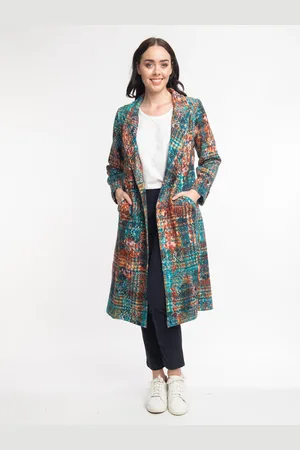 Orientique Oranžovo-modrý dámský vzorovaný kabát Tartan