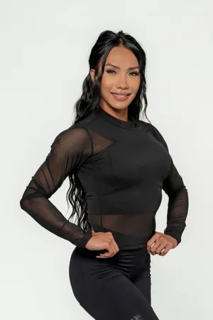 Nebbia Dámský top s dlouhým rukávem INTENSE Sheer 847 Gold