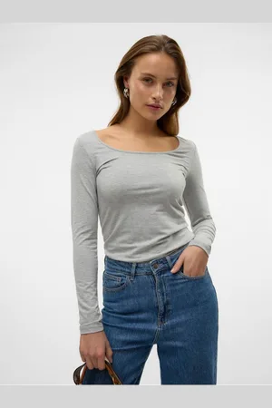 VERO MODA Šedé žíhané basic tričko s dlouhým rukávem Maxi