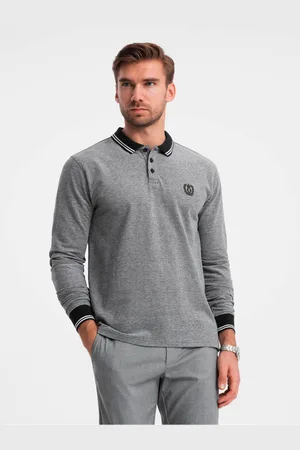 Ombre Clothing Pánské polo tričko s dlouhým rukávem a výšivkou