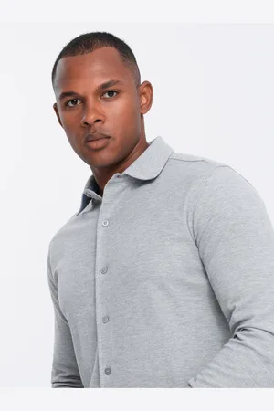 Ombre Clothing Pánská pletená slim košile s dlouhým rukávem