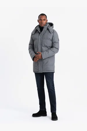 Ombre Clothing Pánská dlouhá teplá bunda parka s vlnou