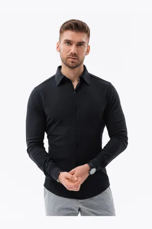 Ombre Clothing Pánská pletená slim košile s dlouhým rukávem