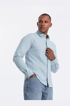Ombre Clothing Pánská pletená slim košile s dlouhým rukávem