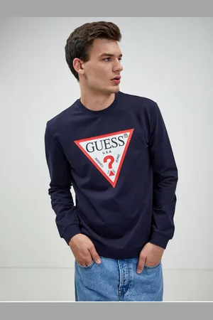 Guess Tmavě modré pánské tričko s dlouhým rukávem Audley