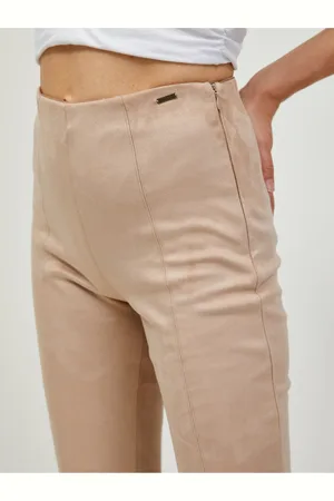 Guess Béžové dámské slim fit kalhoty v semišové úpravě Maya