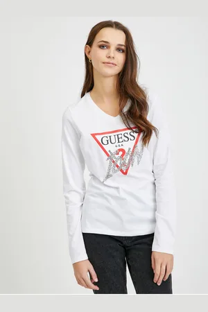 Guess Bílé dámské tričko s dlouhým rukávem Icon