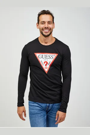 Guess Černé pánské tričko s dlouhým rukávem