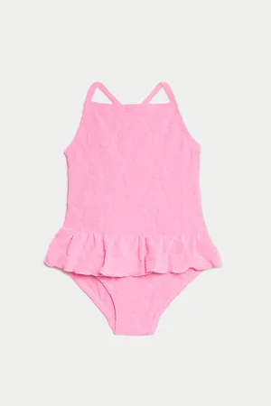 Marks & Spencer Květované texturované plavky s volánem (2–8 let)