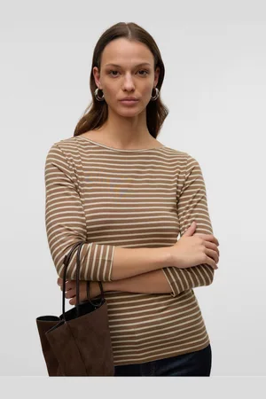 VERO MODA Hnědé dámské pruhované tričko Fiona