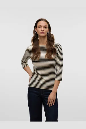 VERO MODA Béžové dámské pruhované tričko Fiona