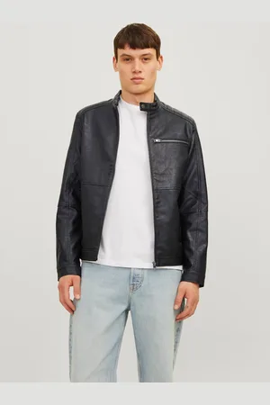JACK & JONES Černá pánská koženková bunda Dylan