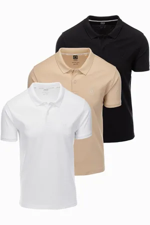 Ombre Clothing Pánské bavlněné polo tričko BASIC - černé/bílé/béžové V7 OM-POBS-0133