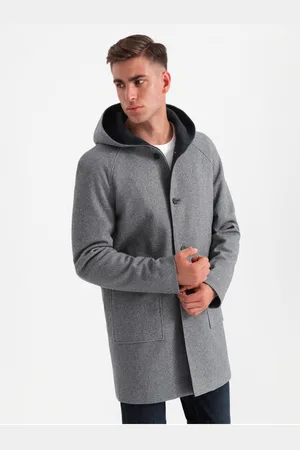 Ombre Clothing Pánský melanžový dlouhý kabát s kapucí