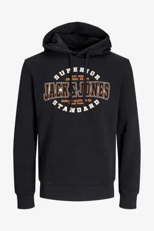 JACK & JONES Černá pánská mikina s kapucí Logo