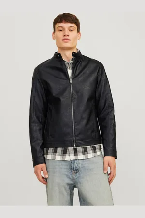 JACK & JONES Černá pánská koženková bunda Dylan