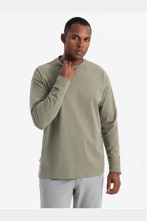 Ombre Clothing Pánské bavlněné tričko LOOSE FIT s dlouhým rukávem a kulatým výstřihem - V4 OM-LSBC-0129