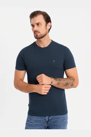 Ombre Clothing Pánské bavlněné tričko v barvách trikolory - bílá a tmavě V3 OM-TSCT-0174