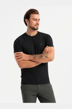 Ombre Clothing Pánské bavlněné tričko v barvách trikolory - bílá a tmavě V3 OM-TSCT-0174