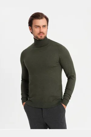 Ombre Clothing Pánský pletený rolák s viskózou - tmavě šedý V5 OM-SWTN-0127